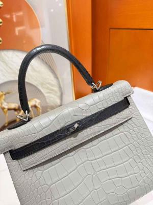 wholesale quality hermes kelly 25 crocodile gray / black